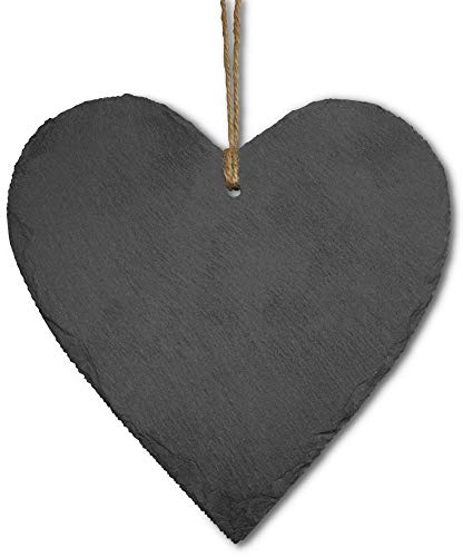 FeinKnick Stilvolles Schieferherz zum Beschriften - Dekoherz aus Schiefer mit Kordel zum Aufhängen – Herz zum Hängen zur Dekoration 16cm - Deco gut als Geschenk geeignet