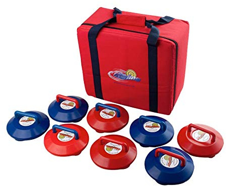 New Age Kurling Kurling Set - Game - 8 Kurling Stones (4 Red, 4 Blue) with Carrying Case - Suitable for Kids & Teens - Indoor Use