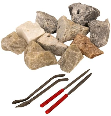 artdee® Speckstein Set mit 2 Feilen und Raspeln – Specksteine (10 Stück) und Werkzeug zum Schnitzen und Feilen – einfache Bearbeitung für Anfänger und Profis – Speckstein Schmuck kreieren