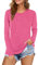 Beluring T-Shirt Manches Longues Femmes T-Shirts Manches Longues Unicolores Haut Long Tops Rose L