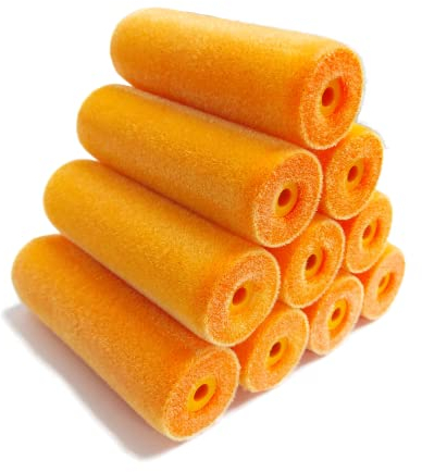 Quercos. Pack 10 Recambio Rodillo Pintura Pequeño de 11cm - Mini Rodillo Espuma Flocada con bordes rectos Acabado Superfino - Rodillo para Pintura al agua o disolventes ligeros.