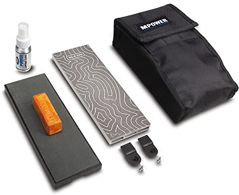 MPOWER - 8 Professional Modular Diamond Bench Stone - Single Sided 300# - On-Board Leather Strop - Polishing Wax - Lapping Fluid - Cleaning Block & Storage Case