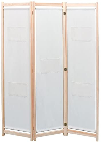 3-teiliger Raumteiler Trennwand Stellwand Sichtschutz Klappbar Freistehend Paravent, Spanische Wand Raumtrenner aus Holz und Stoff, Creme 120 x 170 x 4 cm