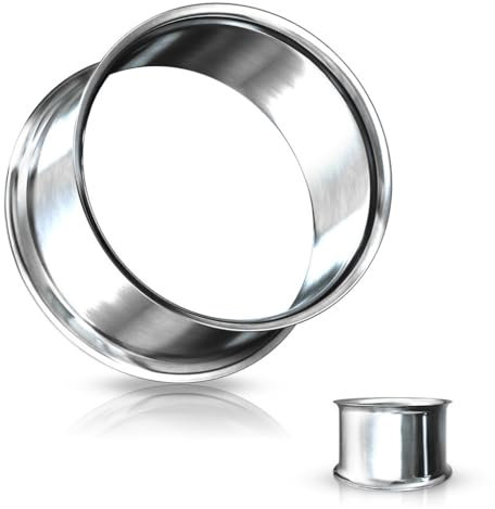 Double Flared Flesh Tunnel 2,5-25 mm aus 316L Chirurgenstahl FARBWAHL Ohrschmuck Piercing (25,0 mm, Silber)