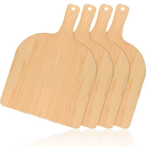 Nuogo 4 Pcs Wood Pizza Peel 12 Inch Wood Pizza Spatula Paddle Natural Cutting Board with Handle for Restaurant Baking Homemade Bread Cutting Fruit Vegetables Cheese