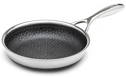 LIVWELL DiamondClad Hybrid-Antihaft-Pfanne, 25,4 cm, Küchengeschenk, Bratpfanne, Edelstahl-Kochgeschirr-Set mit Deckel aus gehärtetem Glas, spülmaschinenfest, PFOA-frei, Silber/Schwarz