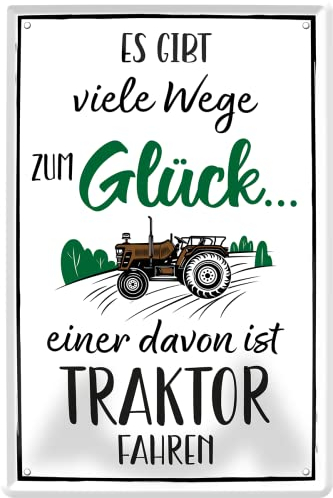 schilderkreis24 Blechschild 20x30cm – Lustiges Schild für Landwirte und Traktor-Fans, Deko & Geschenkidee (Es gibt viele Wege zum Glück)