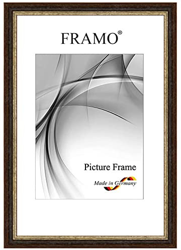 FRAMO Barock Bilderrahmen 21 x 29,7 cm (DIN A4) aus Massivholz | Alt-Schwarz Silber | Farbe/Größe wählbar | Retro Vintage Antik Rahmen N°087
