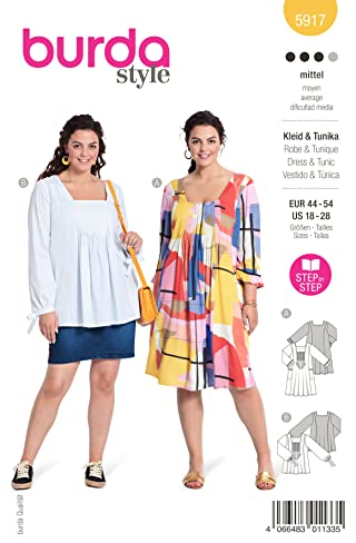 burdastyle Schnittmuster 5917 | Tunika und Kleid zum selber nähen | Damen, Gr. 44-54 | Nählevel: mittel