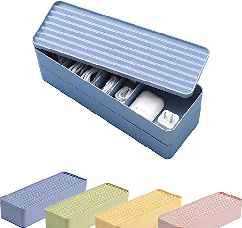 STARRY G Kabelaufbewahrungsbox mit Deckel, 7-Gitter-Kabel-Organizer-Box, große Aufbewahrungsbox für Kabel, Ladestecker, einfarbige Kabelmanagement-Box (kostenlose 3m Kabelbinderrolle) -2 Schichten