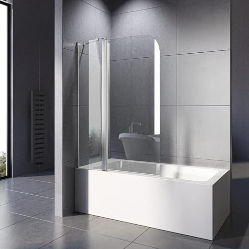 Duschwand für Badewanne 100x140cm Badewannenaufsatz 2-teilig Pendeltür Duschabtrennung Badewanne 6 mm ESG-Glas