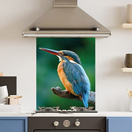 Premium 60 cm x 75 cm Blue Kingfisher Glass 6mm Kitchen Splashback Heat Resistant Toughened Polished Edges - Back Splash Back Coloured Hob Painted Tempered Splashback