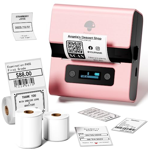 Phomemo M221 Beschriftungsgerät Selbstklebend mit 3 Etikettenrollen - Bluetooth Etikettiergerät Tragbarer Etikettendrucker,für Barcode,Einzelhandel,Büro,kleine Unternehmen,für Android & iOS & PC- Rosa