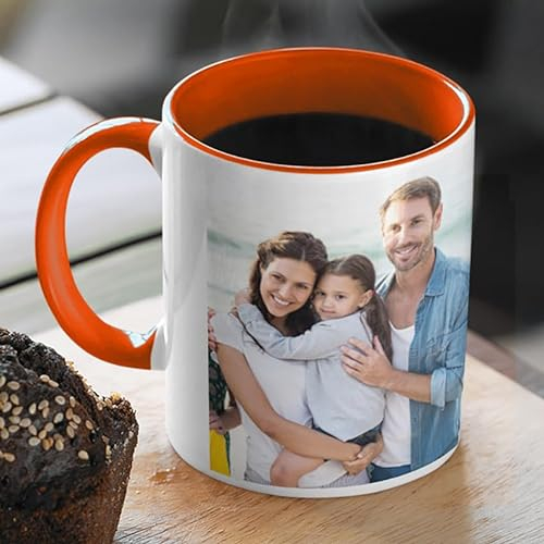 Taza personalizada con fotos y texto, para regalo original, café, té, cerámica (Naranja)