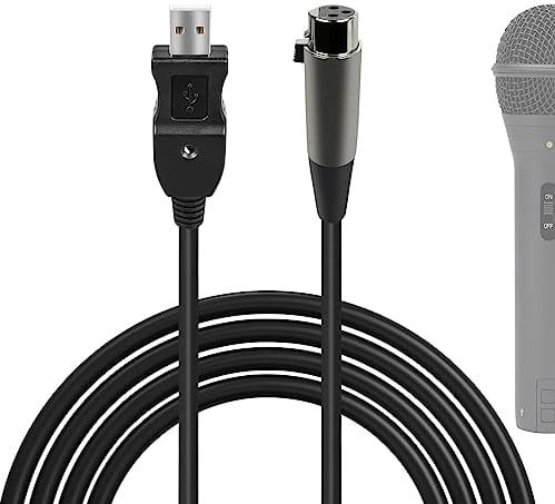 GEEKRIA for Creators USB to XLR Female Microphone Cable 10 ft / 3 M, Compatible with FIFINE K688, AmpliGame AM8, Shure MV7, Samson Technologies Q2U, Rode PodMic, Balanced Mic Cord (Black)