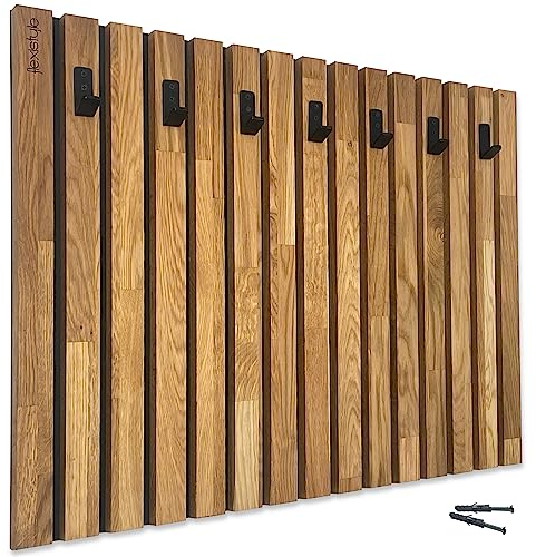 Patère murale en bois de chêne avec Lamelles noires 80 x 60cm porte manteau mural bois original design porte vetement mural porte-manteau mural tasseaux murale en bois porte manteau moderne