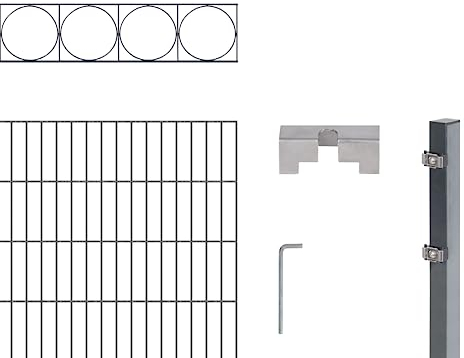 Alberts 667610 Doppelstabmattenzaun »Oslo« als 7 tlg. Zaun-Komplettset | verschiedene Längen und Höhen | kunststoffbeschichtet, anthrazit | Höhe 120 cm | Länge 2 m