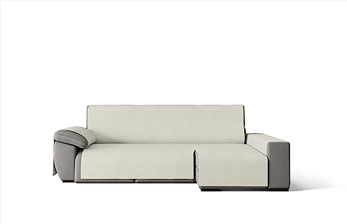 GAMUSI Sofaüberwurf - praktischer Sofabezug aus Baumwolle, Chaiselongue, 290 cm rechts (bis zu 330 cm breit), Ecru
