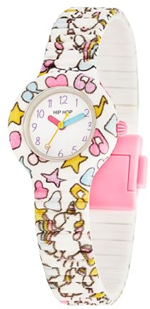 HIP HOP, Kids Fun-Kollektion, Armbanduhr für Mädchen, Rainbow & Einhorn, austauschbares und verstellbares Silikonband, farbige Indizes und Kugeln, Gehäuse 28 mm, Quarzwerk, wasserdicht, Modern
