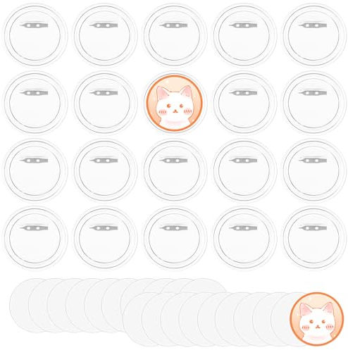 20 Stück Buttons Selber Machen,Anstecker Selbst Gestalten,Button Maschine Set,Buttons Selber Machen Ohne Buttonmaschine,Buttons Anstecker,Button Pins,mit 20Pcs Papierkarte,Transparente,44 mm