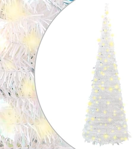vidaXL Árbol de Navidad Artificial Desplegable, Adorno Navideño con 100 LED Soporte, Árbol Iluminado, Luces Decorativas de Navidad, Blanco 150 cm