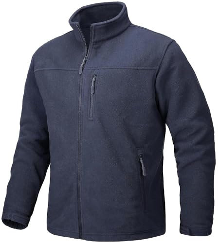 TACVASEN Veste Homme Vestes Tactiques d’hiver Veste d’extérieur Polaire Vestes de Pêche Coupe-vent avec Poche Zippée Bleu Marine,XXL
