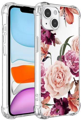 Jhxtech Phone Case for iPhone 11 Case, Apple 11 girls women, Slim Shockproof Clear Floral Pattern Soft Flexible TPU Protective Cover for Apple iPhone 11 Purple flower