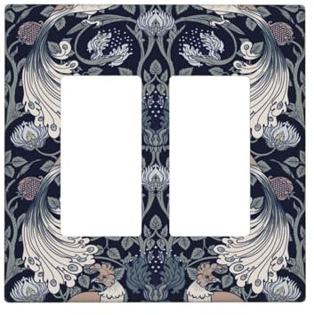 William Morris, copertura per interruttore della luce, stile vintage, motivo floreale con uccelli e pavoni, 2 gang, copertura per interruttore a doppia uscita, piastra decorativa da parete, piastra