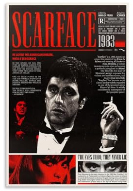Scarface Filmposter, Vintage-Poster, dekorative Malerei, Leinwand, Wandkunst, Wohnzimmer, Poster, Schlafzimmer, Gemälde, 60 x 90 cm