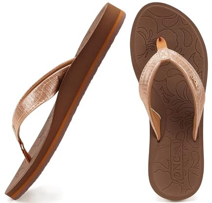 ONCAI Tongs Femmes,Yoga Mat Anti-dérapant Tongs mode Sandales Plage d'été Pantoufles avec soutien de la voûte plantaire Semelles Eva légères Brun Taille 39