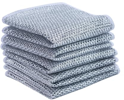 12 Pcs Multipurpose Wire Dishwashing Rags,Double Layer Microfibre Wire Cleaning Cloth,Streak Free Kitchen Cleaning Dish Towels,Reusable Wire Dishwashing Rags Cleaning Cloth for Kitchen,Living