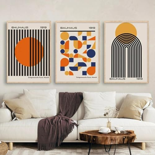 Moderne Wand Bilder aus der Mitte des Jahrhunderts Poster und Kunstdruck Bauhaus abstrakt geometrisch Leinwandgemälde Bildergalerie Wohnzimmer Inneneinrichtung Heimdekoration 50 x 70 cm x 3 ungerahmt