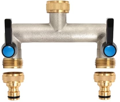 OPERMAXER 2-Wege Wasserhahn Wasserverteiler, Verlängerter Griff, 3/4 Zoll Messing Wasseranschluss Verteiler mit individuellem Absperrhähnen,2er Verteiler 3/4 Adapter 1/2 für Geräte/Gartenschläuche