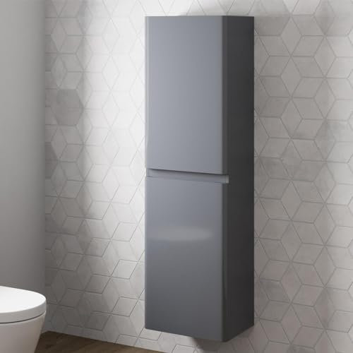 BAYSTONE 1200mm Tall Bathroom Wall Hung Storage Cabinet Cupboard Tallboy Furniture Unit Soft Close Grey Gloss