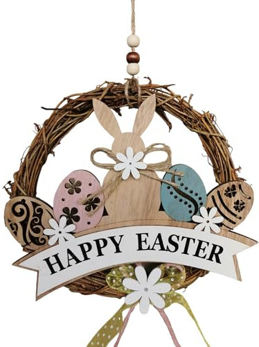 Holzkranz Ostern zum Hängen Türkranz 20cm braun Deko Kranz Happy Easter Fensterdeko Hängedeko Türdeko