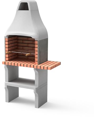 MOVELAR - Barbacoa de Obra Prefabricada de Leña y Carbón Modelo New Iberia Plus con Mini Soporte Lateral (Gris, Naranja - 95 x 47 x 190 cm) REF: M00195 - Cocina de Exterior para Jardín o Patio