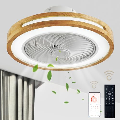 Caunmar LED Ceiling Fan with Lights, Wood Retro Design, 3 Light Color Change, 6 Speeds, Reversible DC Motor, Quiet Indoor Ceiling Fan for Bedroom Living Room - Yellow