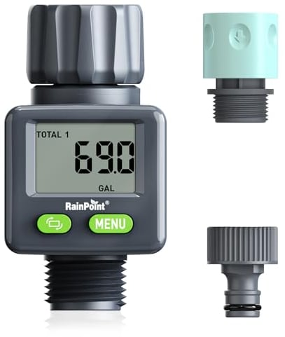 RAINPOINT Contatore dell'acqua, pratico timer da giardino, 4 modalità per controllare il consumo di acqua, contatore per rubinetto/dispositivo di consumo, misuratore di flusso digitale girevole a 180°