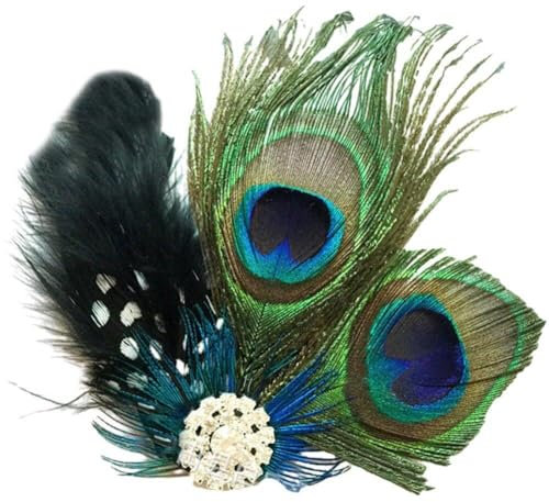 Glixoft Pfauenfedern Haarspange Cocktail Tee Kopfschmuck 1920er Jahre Haarschmuck Exotische Kopfbedeckung Hochzeit Fascinator