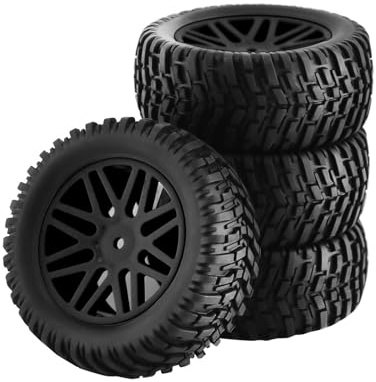 Perfeclan 4X 1/10 RC Reifen und Räder Felgen und Reifen Set Ersatzteile Gummi DIY Modifikation Ersatz für RC Modellauto, Schwarz