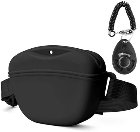 oibrxenl Silicone Dog Treat Pouch with Waist Belt and Training Clicker Magnetic Closure Dog Treat Bag Black Dog Treats Pouch for Pet Training Walking