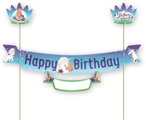Tortenbanner * STERNENSCHWEIF * als Deko als Kuchen und Torten | 23x20cm, mit Krone und Namensschild | für Kindergeburtstag Kinderparty Kinder Geburtstag Party Einhorn Unicorn Mädchen
