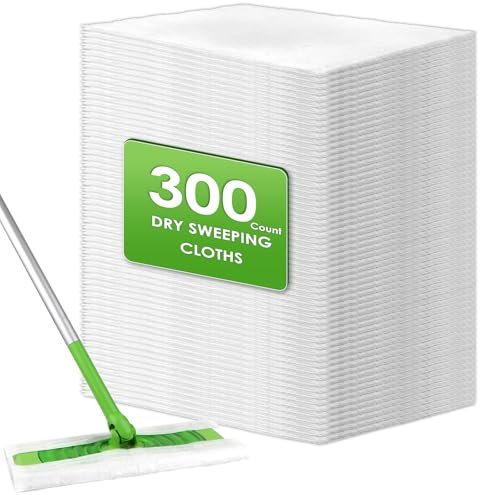 (300 pièces) Tampons jetables pour balai à sec compatibles avec Swiffer Sweeper, recharges de balai à sec, tampons de balai à sec pour le nettoyage et le nettoyage du sol, chiffons électrostatiques