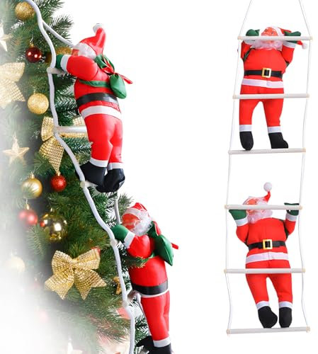 Weihnachtsmann auf Leiter, ACTOYS 76/100 cm Weihnachtsmann, Kletternder Weihnachtsmann Aussen, Weihnachtsmann Kletternd, Weihnachten Deko Innen und Draußen, für Zuhause, Restaurants (2)