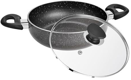 STL Hard Anodized 26cm Deep Nonstick Frying Pan, 4mm Thick Pan with Lid, Large Skillet, Nonstick Cookware, Induction Compatible, PFOA Free, for All Stove Tops