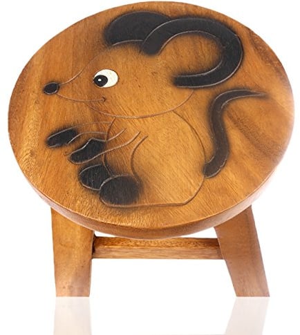 Tokoindah Kinderhocker Holz Maus – Blumenhocker Schemel rund 25 cm | Handgefertigt aus Massivholz – als Sitzgelegenheit, Pflanzenständer oder Beistellablage, jedes Stück ein Unikat