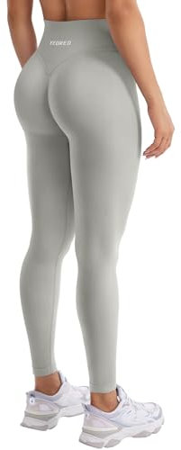 YEOREO Damen Sport Leggings Invisible Scrunch Butt Gym Leggings Hoch Taille Yoga Legging Booty Workout Leggings Booty Lifting Po Push Up Gym Sporthose Hellgrau XS