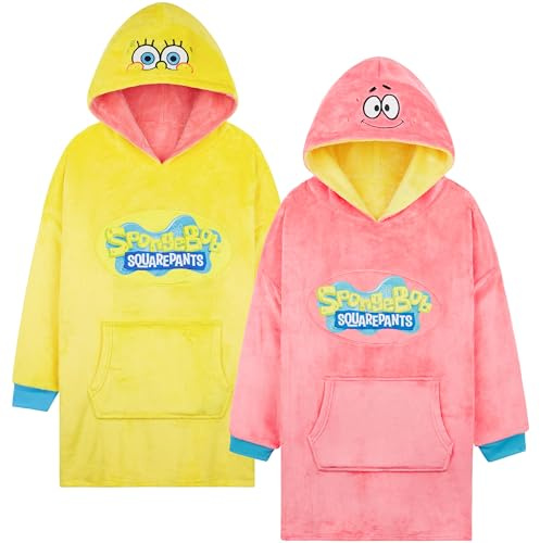 SpongeBob Schwammkopf Poncho für Jungen 7–13 Jahre, Wendbares Oversized Hoodie Decke, Weiches Fleece, Geschenke für Jungen
