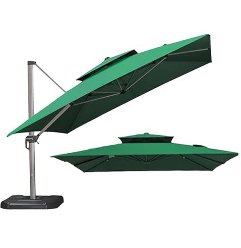 Ombrello a sbalzo quadrato da 3,5 x 3,4 m, impermeabile, per cortile, giardino, patio, verde scuro