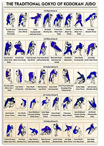 KWQDOZF Metallschild mit Judo-Wissen, Infografik, das traditionelle Gokyo des Kodokan, Judo-Poster, Vintage-Wanddekoration für Judo-Fitnessstudio und Club, 20,3 x 30,5 cm